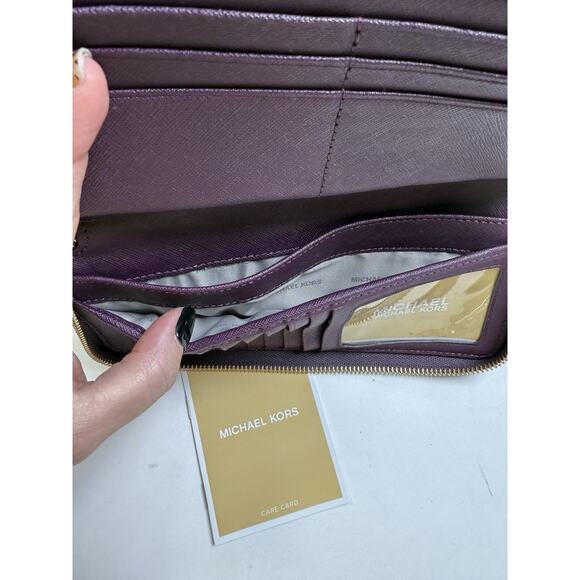 Michael Kors Continental Wallet Wristlet Leather Violet Purple Jet Set Travel - Picture 5 of 9